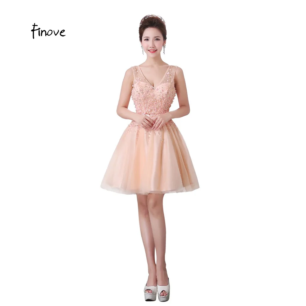 Cocktail Dresses Real Photo Pink A Line V Neck Satin Cocktail Gowns