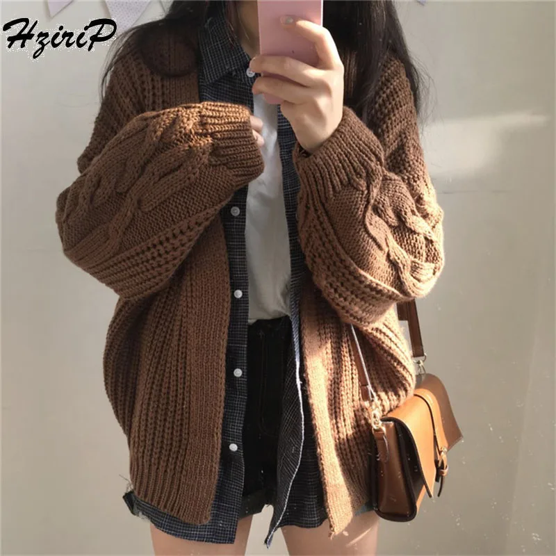 

HziriP New Design Knitted Twist Women Sweater Long Sleeve Autumn Winter 2018 Cardigans Loose Outwear Female Warm Elegant Tops