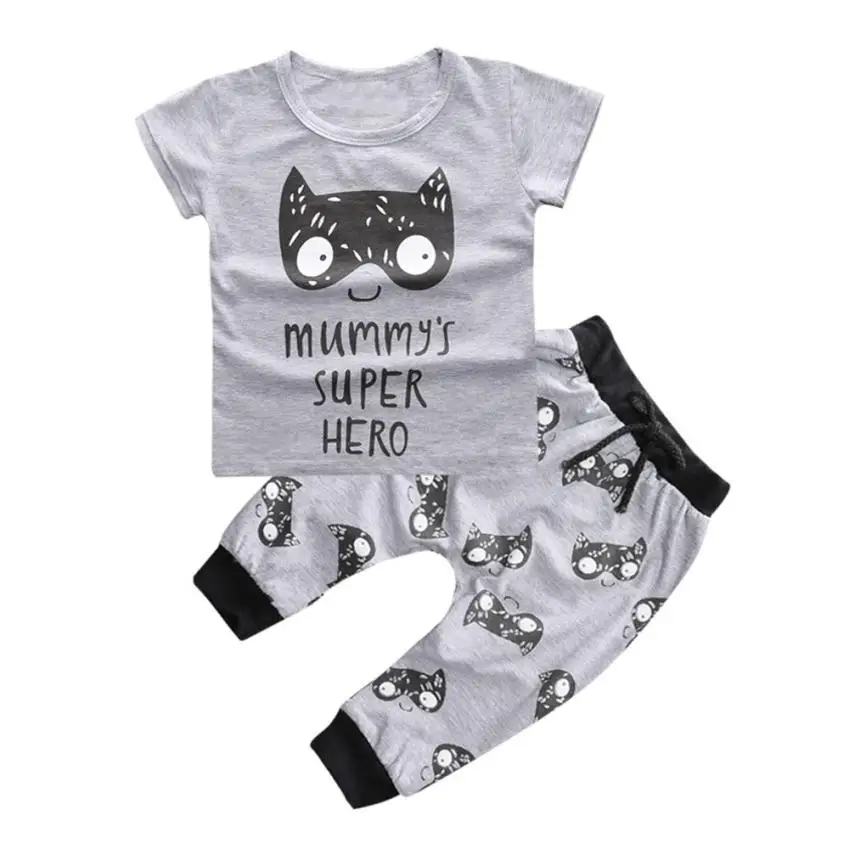 

Baby boy clothes 2017 New brand Supper Hero Printed Summer Kids clothes sets newborn sport suits Soft T-shirt+Pants Krystal