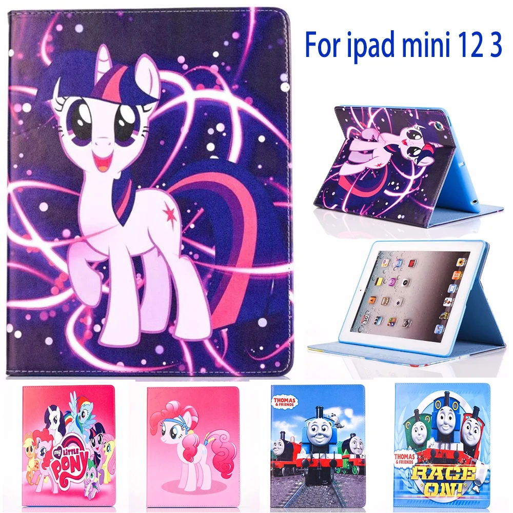 

Fashion Movie My Little Pony and Thomas Pu leather stand holder Cover Case For Apple ipad mini 1 2 3 mini 3 case coque para capa