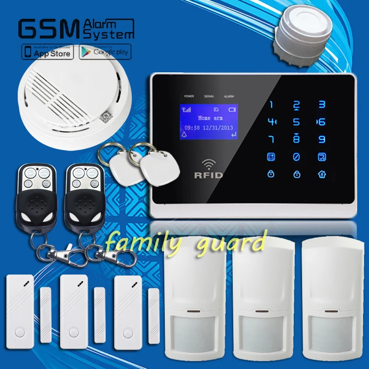 Free Shipping!Wireless GSM SMS TEXT RFID Touch Keypad Alarm System Smoke Sensor Convenient operation menu Screen High Quality