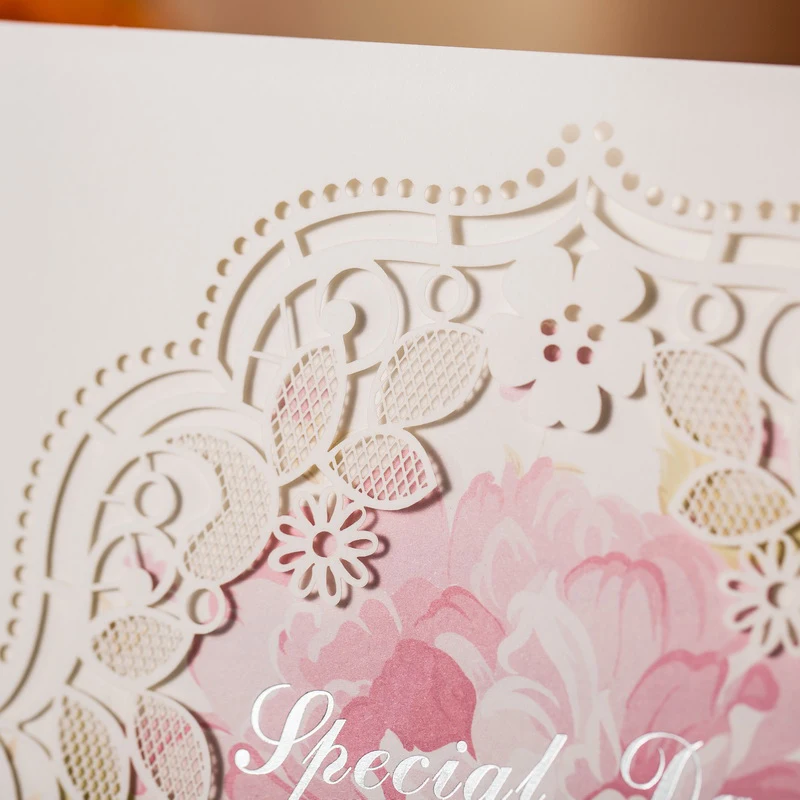  FANLUS Luxury Hollow Rose Flowers Laser Cut Wedding Invitations Card For Evening Party - 32893034260