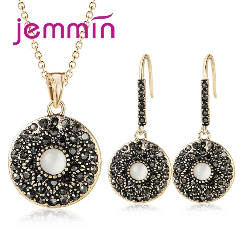 

JEMMIN Elegantment Style Setting Big Round CZ Crystal Genuine S90 Silver Color Jewerly Sets With Beautiful Girls Party Gift