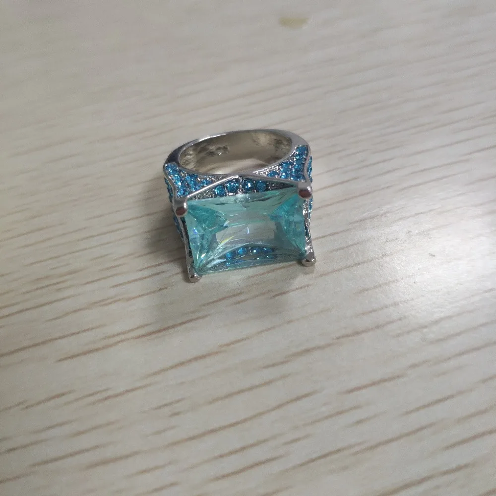 Blue Large Stone Princess Cut Silver Crystal Rings for Women Girl Engagement Birthday Gift Jewelry Luxury Ring O5X874