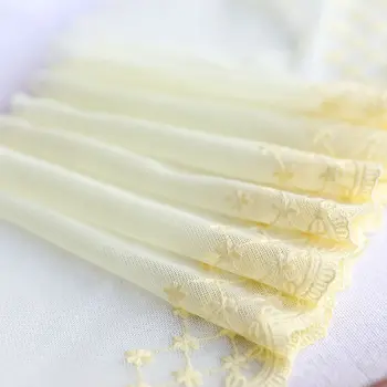 

5M/lot 19cm wide light yellow polyester cotton soft mesh embroidered lace trim SC581
