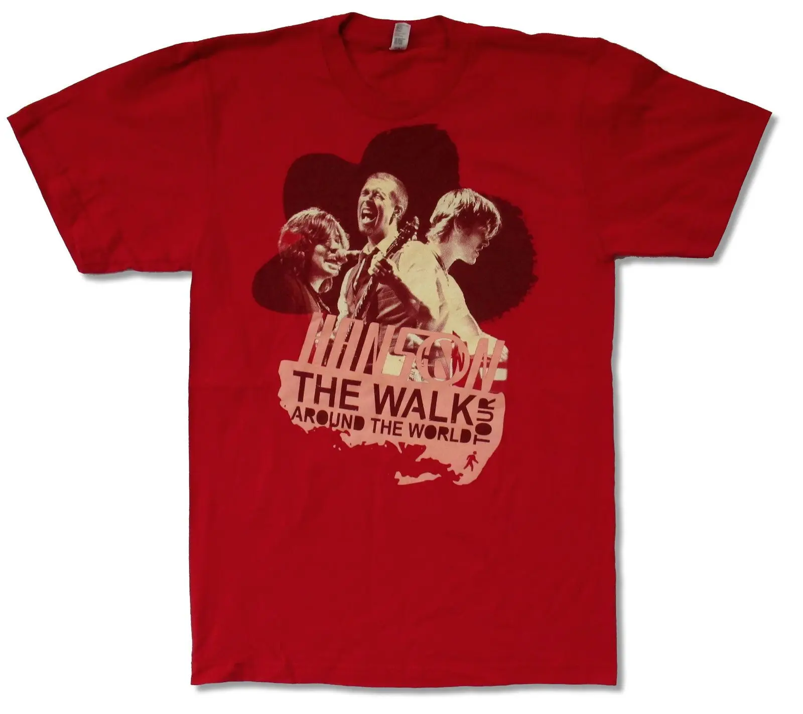 

HANSON - WALK AROUND THE WORLD TOUR 2008 RED T-SHIRT NEW OFFICIAL BAND ADULT S