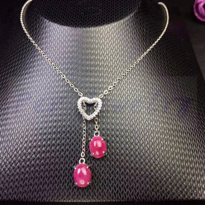 Real ruby necklace with pendant Natural real ruby Free shipping 925