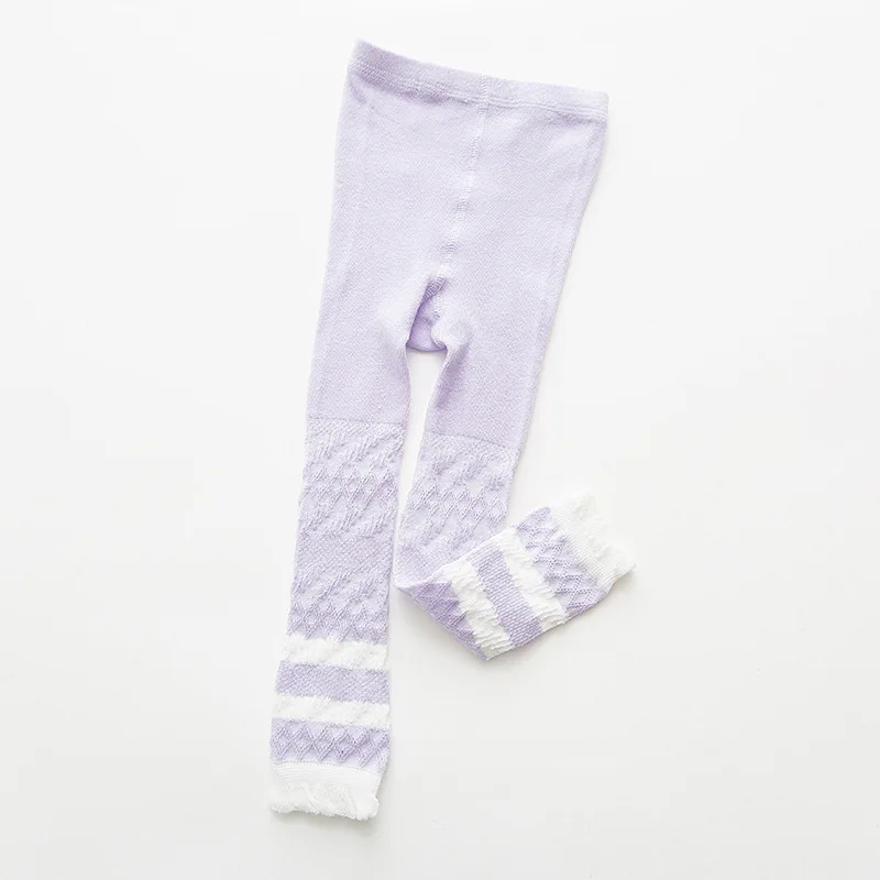 Летние хлопковые дышащие леггинсы в радужную полоску с сеткой до щиколотки для маленьких девочек противомоскитные штаны для детей от 0 до 5 лет - Цвет: Light purple
