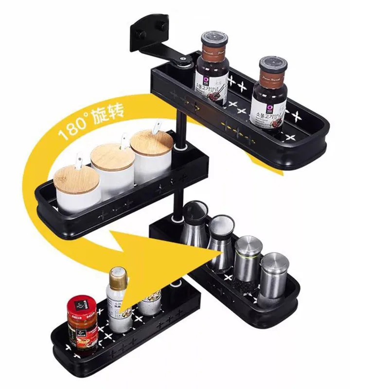  Kitchen Rotatable Condiments Spice Flavoring Shelf Bathroom Commodity Rack Cocina Kitchen Wall Moun - 32870575219