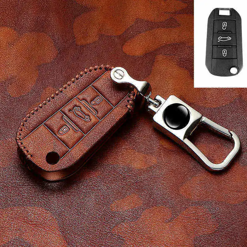 

Genuine Leather Skin Flip Car Key Cover for Citroen C4 CACTUS C5 C3 C4L Peugeot 508 301 2008 3008 408 key Case Bag Holder Retro