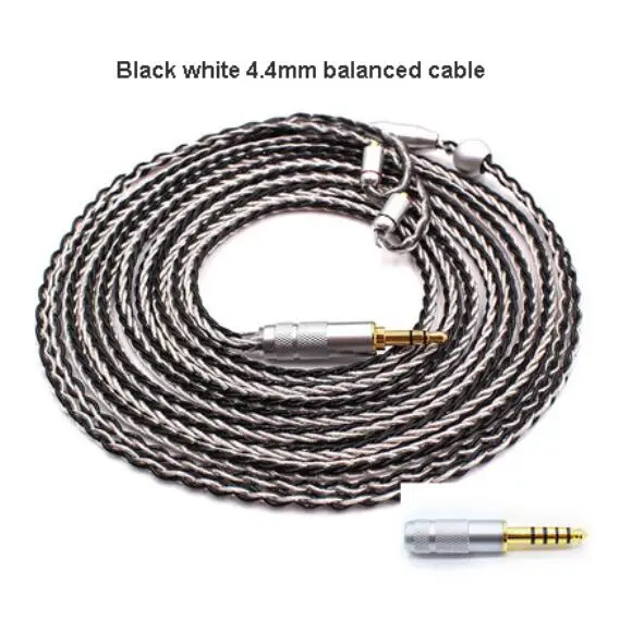 Black White 4.4mm 8 Core 3,5/2,5/4,4 мм сбалансированный Модернизированный настраиваемый головной наушник кабель 7N OCC медный посеребренный HiFi гарнитура линия - Цвет: Black White 4.4mm