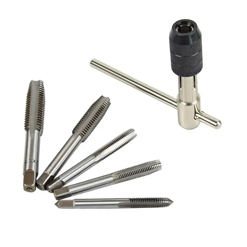 

WINOMO 6Pcs Tap and Wrench Set Hand Threading Tool Tungsten Carbide Tap Die Screw Thread Making Tool Bit Set