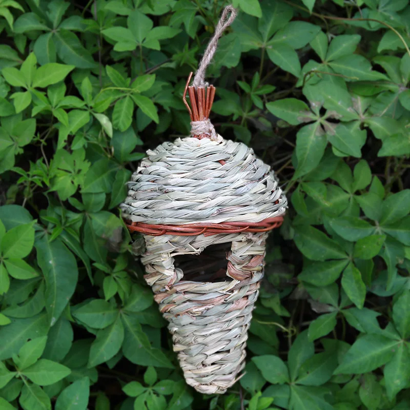 

Bird House Hanging Grass Weave Resting Place for Outdoor Birds Handcrafted Hut 669