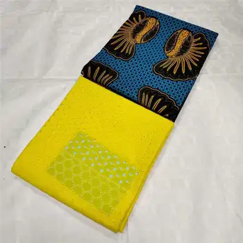 

Latest African Wax Lace Fabric New Style Ankara Wax With Mesh Lace Fabric 3+2 Yards For Women Wedding Party Dress! TLF7172