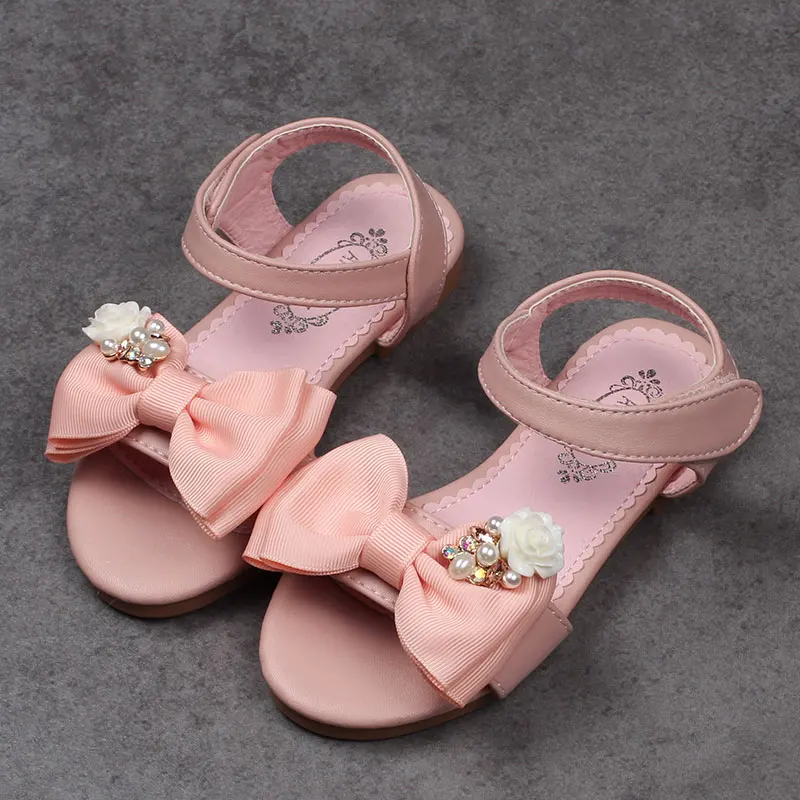 Для девочек; Босоножки с открытым носком с красивым принтом; обувь с Новые детские сандалии лето милые масло галстуком-бабочкой для девочек; платье принцессы обувь для девочек, обувь L05-184 - Цвет: pink