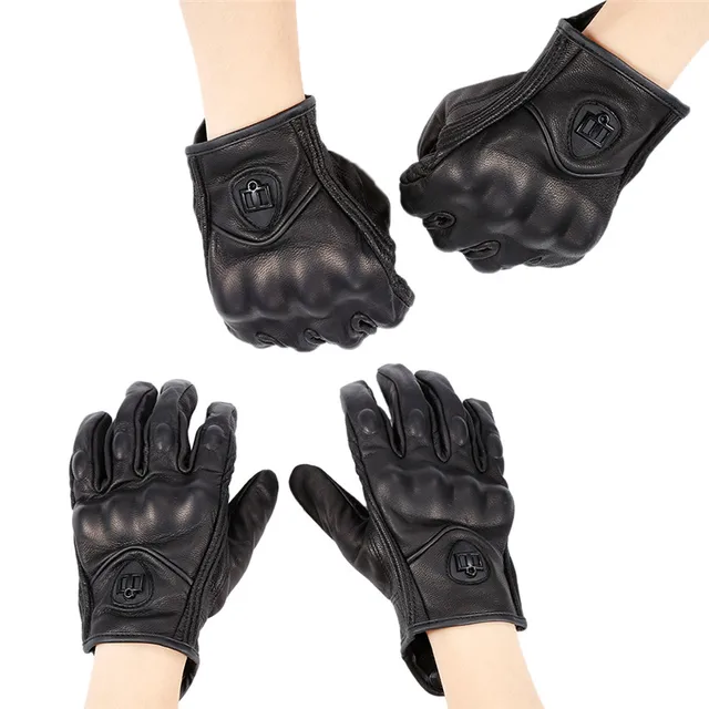 1Pair Pure Leather Black Unisex Non-Perforated Pursuit Street Motorcycle Racing Gloves Auto Car Styling Car Accessories Camping