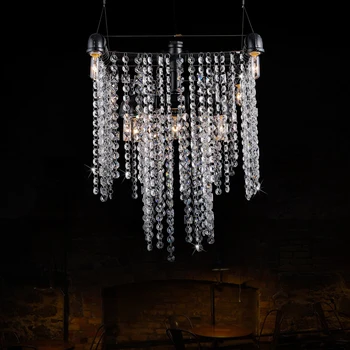 

Creative Iron River Crystal pendant lights Hotel Villa Lobby lamp Retro Loft Living Room Restaurant pendant lamps ZA SJ109