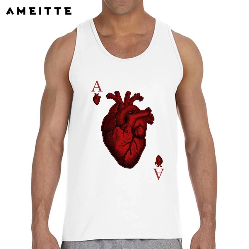 2018 Modis Poker Ace Hati Tangki Atasan Laki-laki Kebaruan Dicetak Tanpa Lengan Kemeja Musim Panas Hipster Pria Rompi Singlet-Internasional