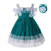 Pettigirl/новейшее зеленое платье для маленьких девочек; кружевное платье с цветочным рисунком и головным убором и бантом; Детская летняя одежда без рукавов; G-DMGD201-C134