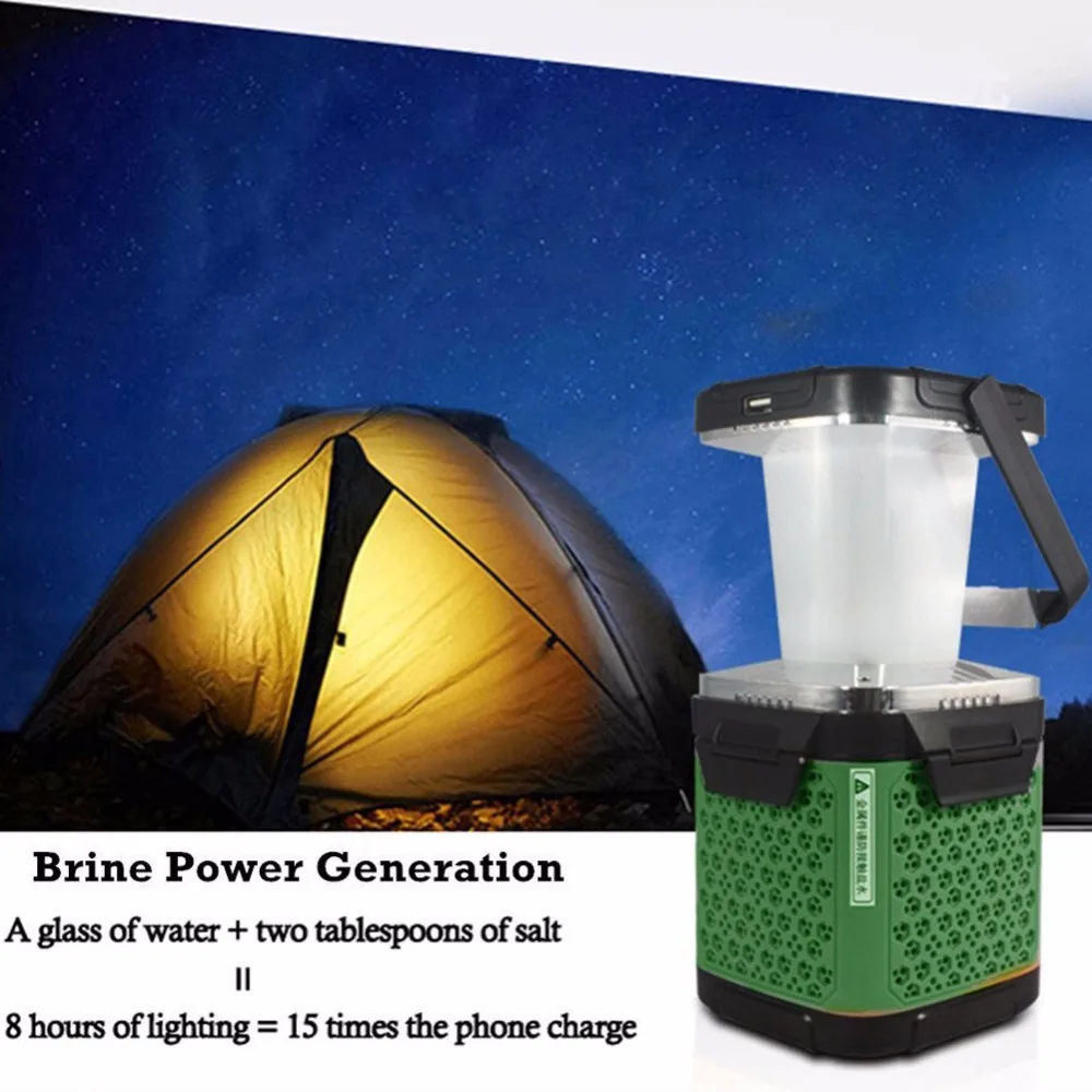 Salt Water Powered LED Lantern Brine Charging Travel Light Portable Eco