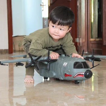 

Children's large simulation military air transport aircraft with music lights manual sliding fighter shark plane model