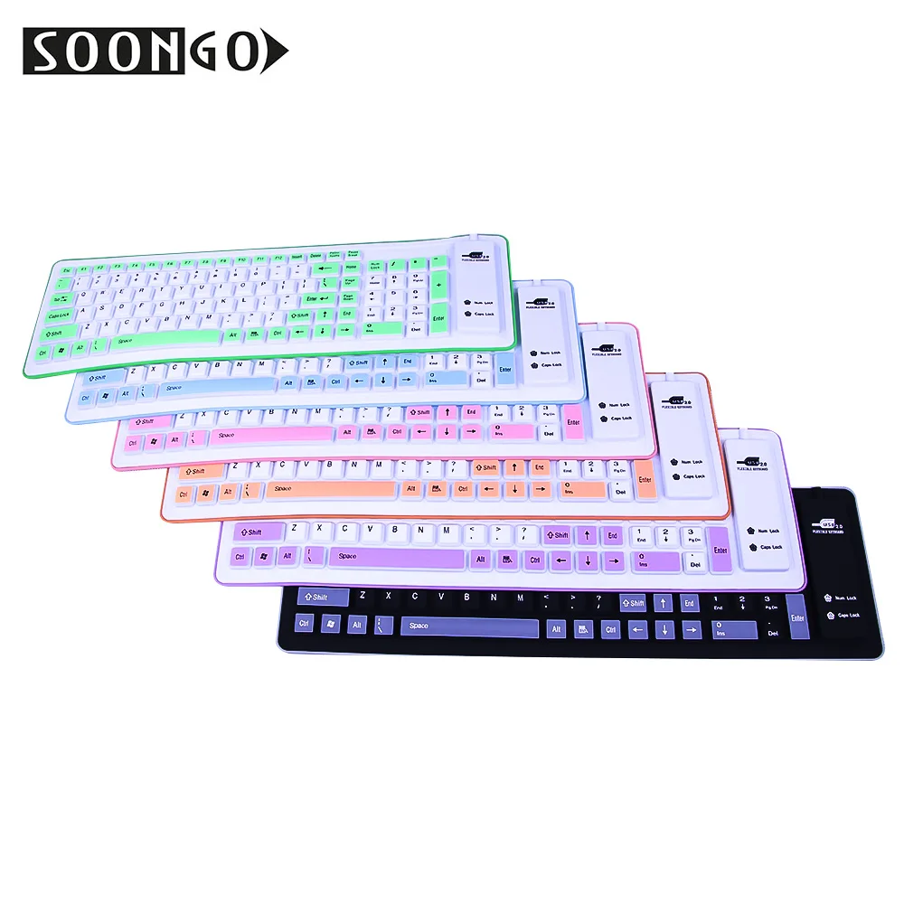 Folding Silicone Soft Keyboard Flexible Wired Slim Gamer Universal Teclado Portable Mini Roll-up Multicolor PC Desktop Laptop