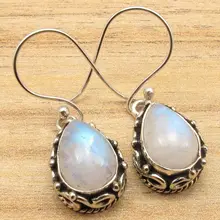 Pendientes de piedra de LUNA ARCO IRIS de Fuego! Joyería de plata Chapado Sobre Cobre Sólido 3.5 cm