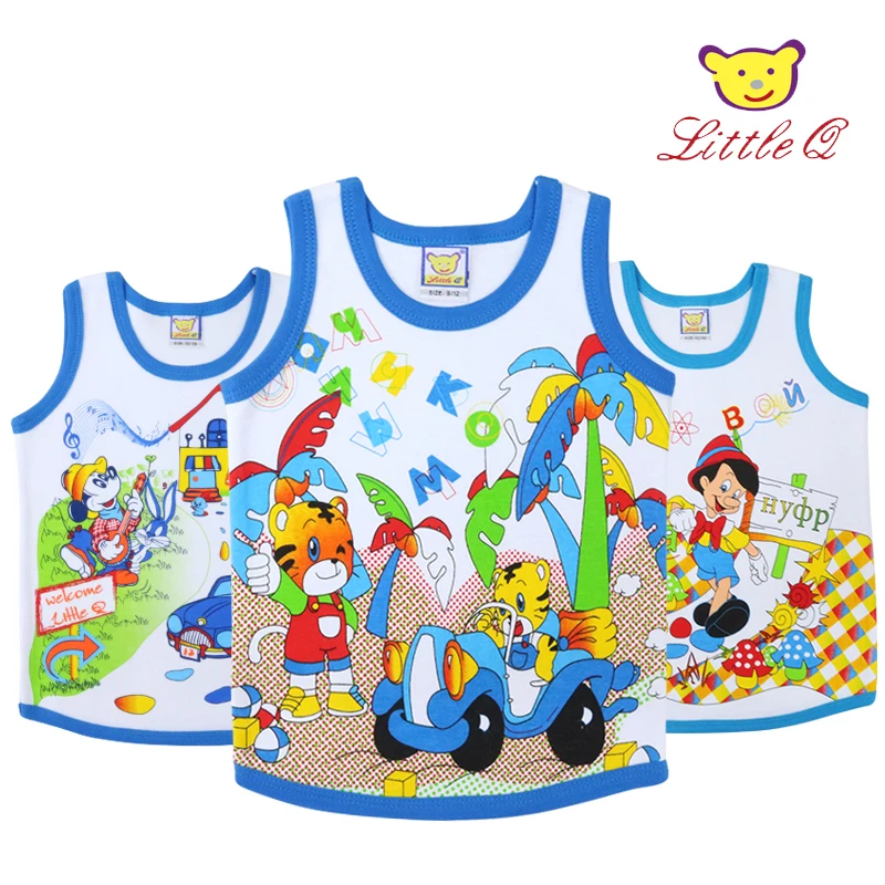 Летняя одежда для девочек и мальчиков, 3 шт./лот, чистый хлопок, детские летние рубашки без рукавов, одежда для малышей, костюмы для маленьких детей