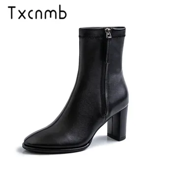 

TXCNMB Quality Basic Boots High Heels Autumn Winter Ladies Shoes Woman Sexy Round Toe Party Wedding Shoes Ladies Ankle Boots