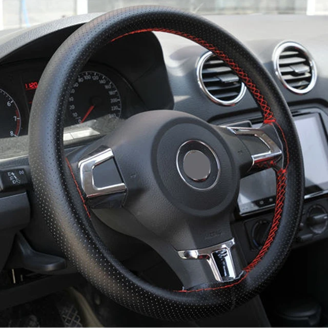 Cm steering wheel covers soft artificia leather braid on the steering wheel of car with needle