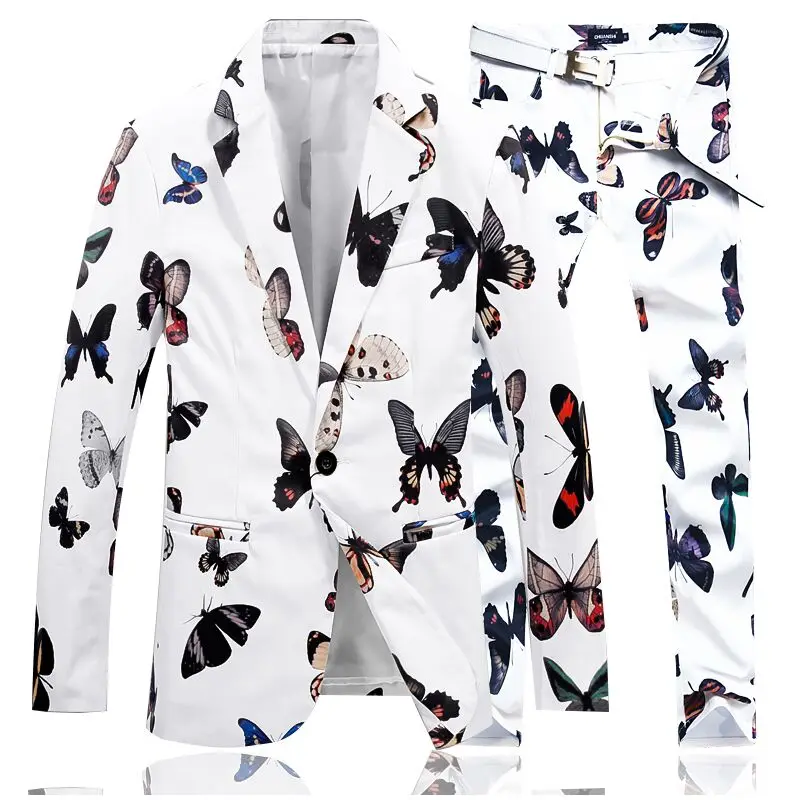 

mens 2-piece set (Jacket + Pants) S - 4XL Gentleman Elegant Black White men Blazers 2019 new