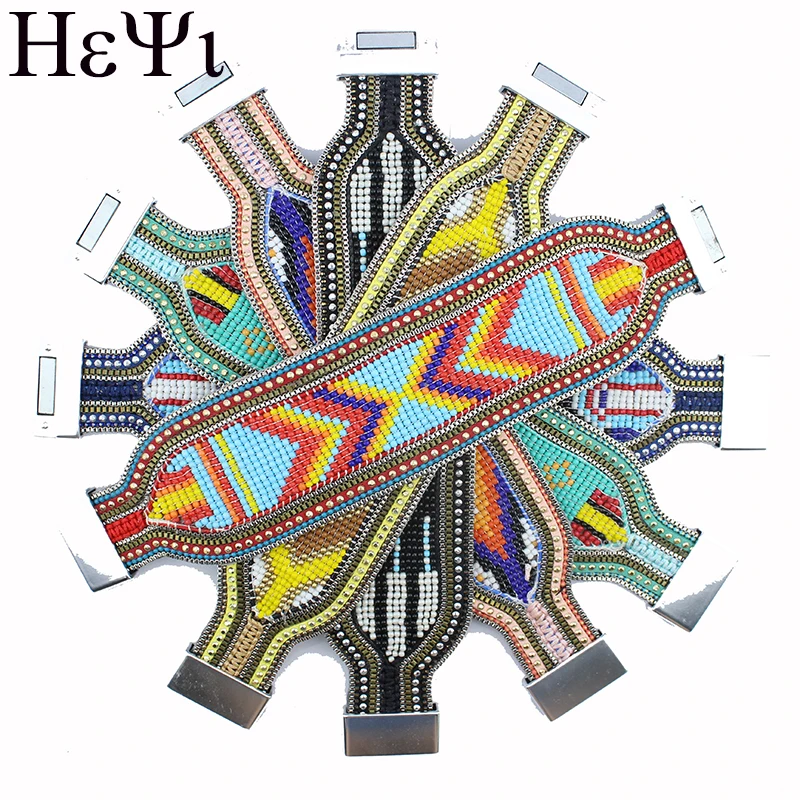 

HEYI 2019 Ladies Leather Bracelet Bracelet Colored Crystal Bead Geometric Pattern Bohemian Style Magnetic Buckle Bracelet