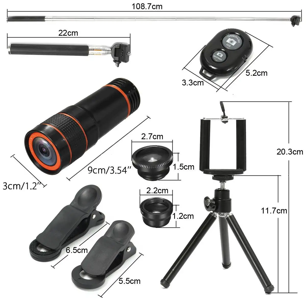 Uninversal все в 1 аксессуары телефон объектив камеры путешествия набор 12X тренога для телескопа клип для iPhone 8X7 6 для samsung для Xiaomi