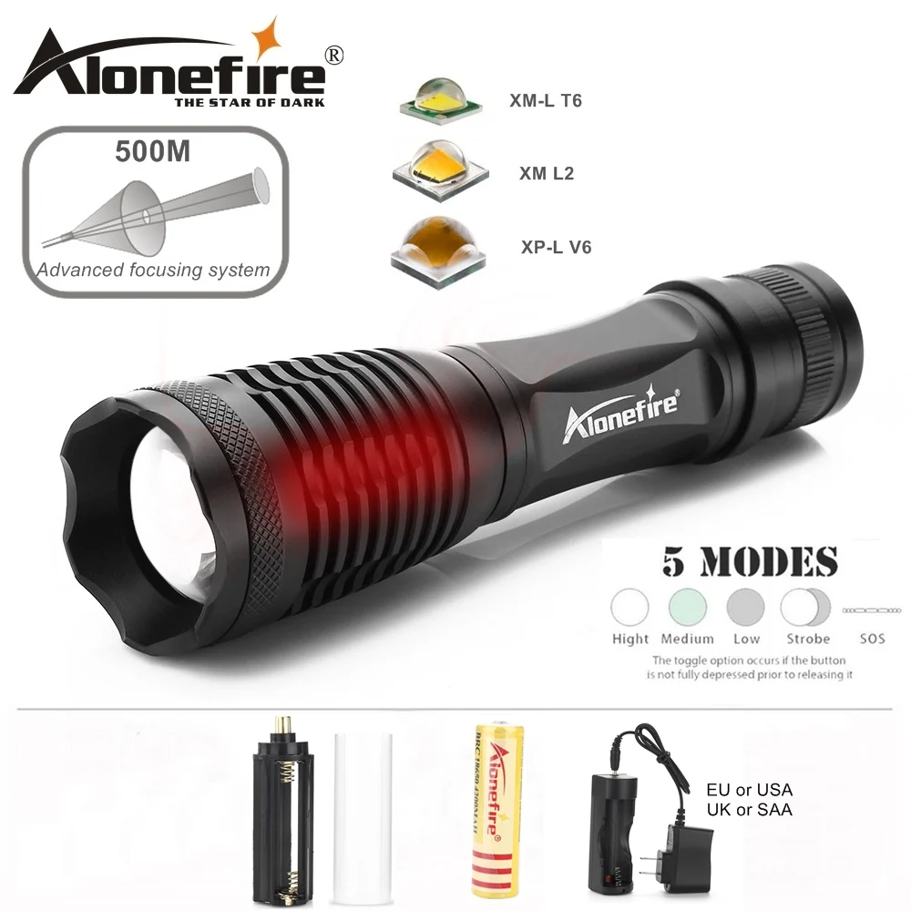 

AloneFire E007 XML T6 L2 U3 V6 Aluminum Waterproof Zoom CREE LED Flashlight Torch linterna for AAA 18650 Rechargeable Battery