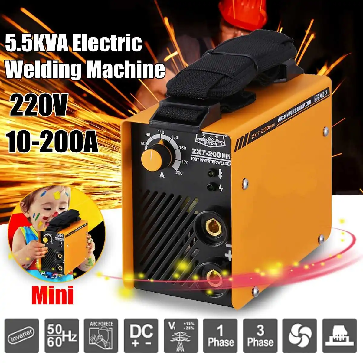 

5.5KVA ZX7-200 MINI 220V 10-200A IGBT Copper Electric Welding Machine MMA Portable Welding Inverter Arc Welding