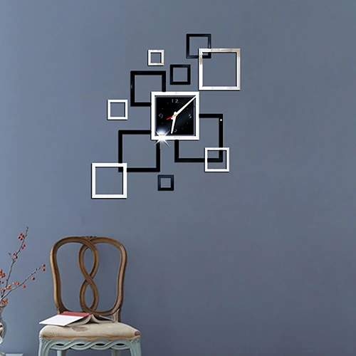 Creative 3D DIY Mirror Clock For Room Bedroom Kitchen Wall Stickers Home Decor
