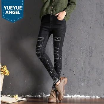 

Hot Fashion Spring Female Jeans Full Length High Streetwear Women Casual Korean Style Women's Jean Pencil Pants Plus Size