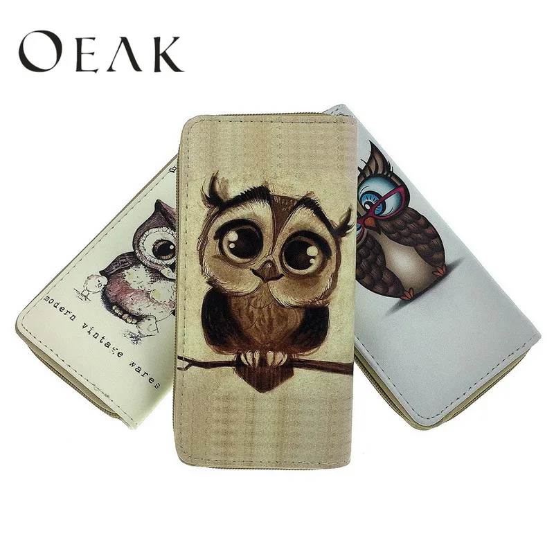 

Oeak Women's Wallet Bag Long Purse Cartoon OWL Long Zipper Purse for Teen Girls with Phone Ladies Card Holder
