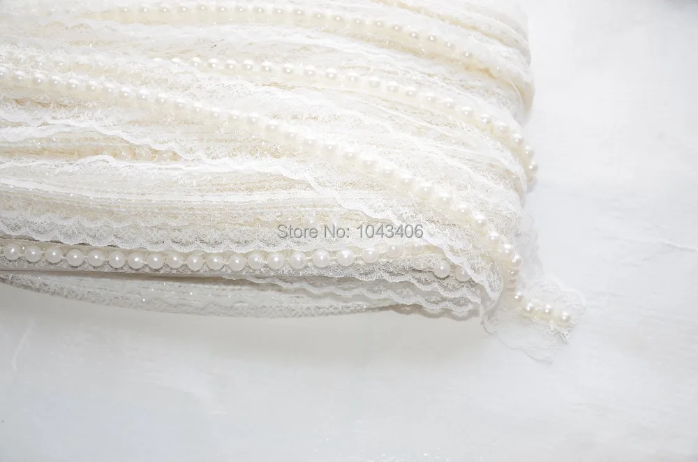 Newest handmade pearl beads lace! free shippment sewing lace beaded