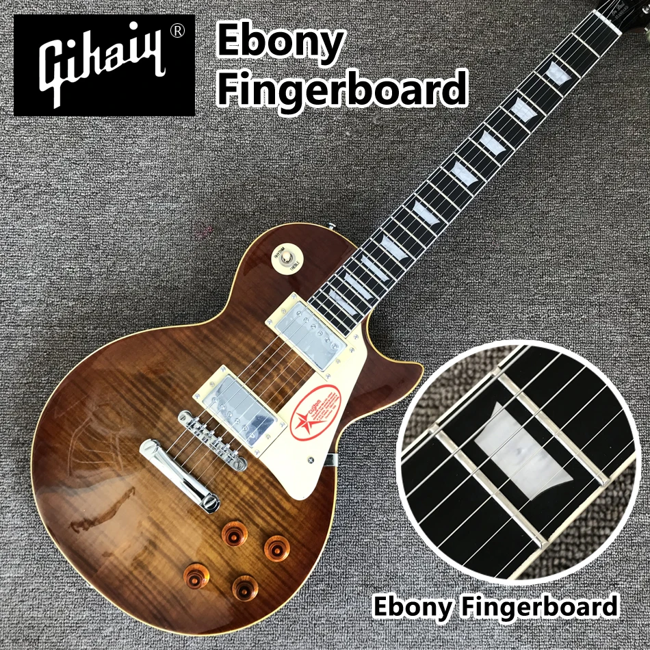 

High quality hand-made electric guitar, tobacco burst maple top electric guitar with ebony Fingerboard, free shipping,02