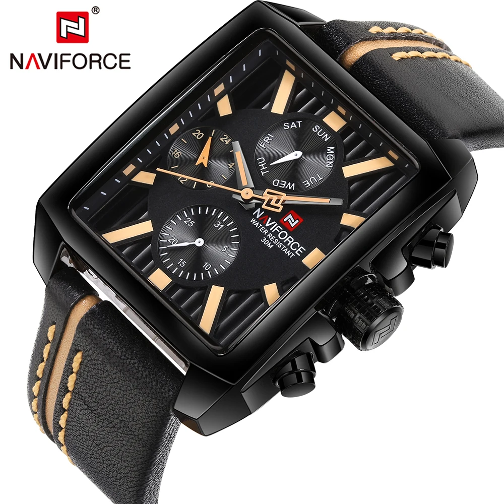 

NAVIFORCE Mens Watches Top Brand Luxury Sport Military Men Watch Waterproof Leather Quartz Watch Rectangle Relogio Masculino