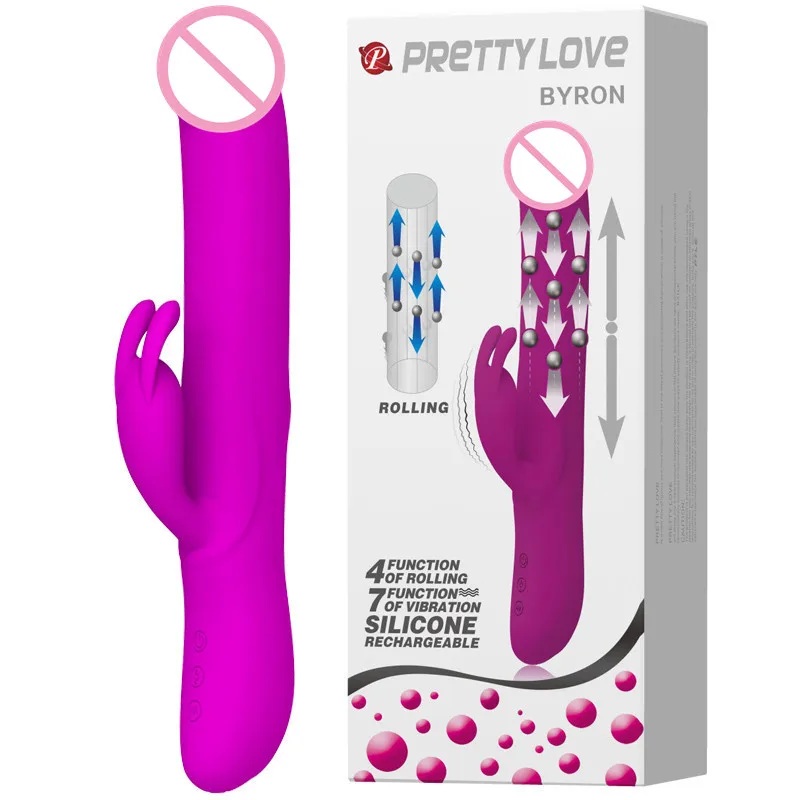 ФОТО Pretty Love Sex Toys For Women 7 Speed Vibrating Penis With Rabbit Vibrator 4 Functions Rolling Beads Inside Dildo Sex Product