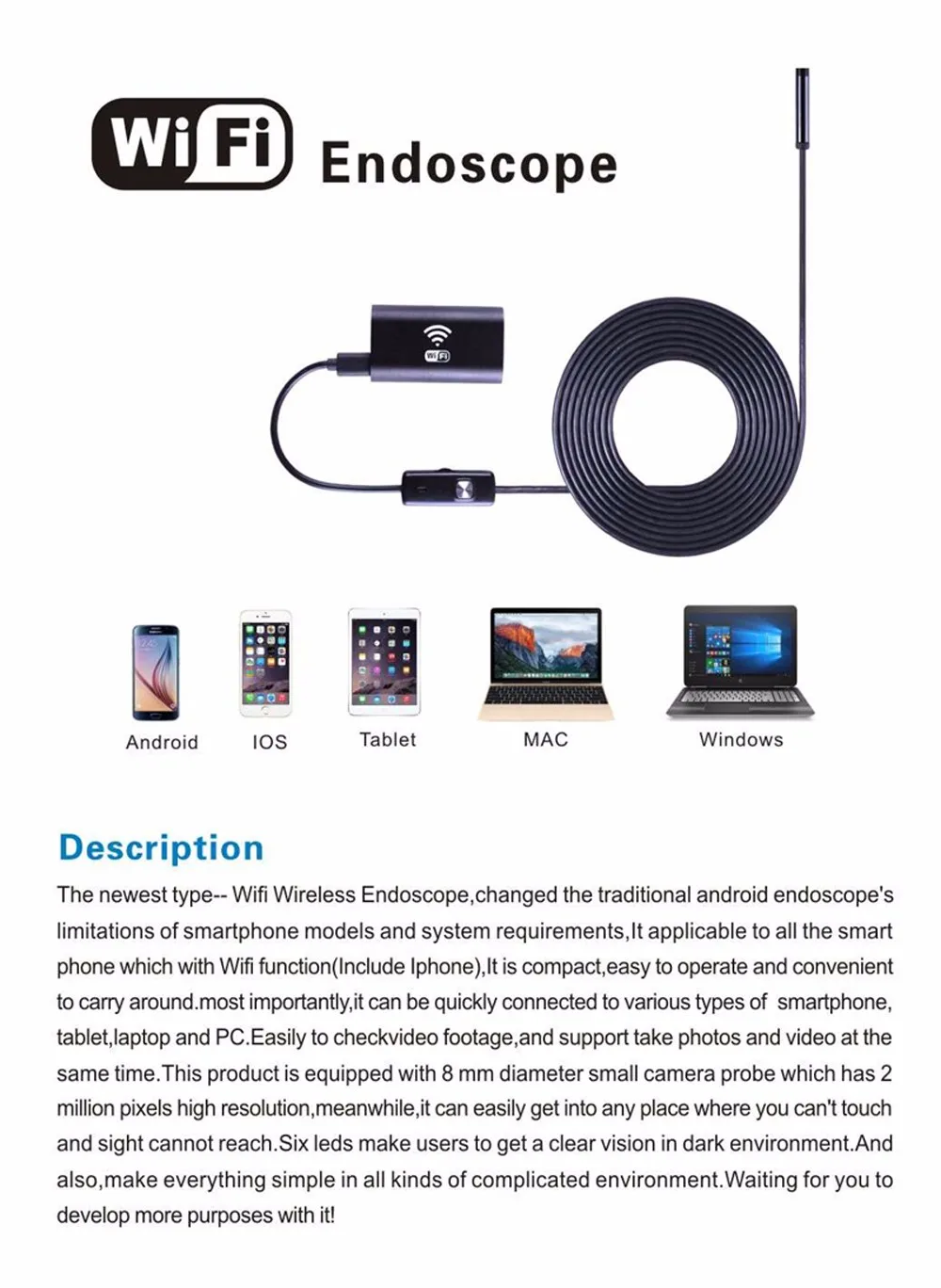 IOW 안드로이드 렌즈 borescope 카메라 720 Natural 2 할인 3.5 3RDEYE Health 내시경 1 p 아이폰 와이파이 스네이크 방수 8mm 튜브 5 1.5 오늘의 m 파이프 7 IOW 안드로이드 렌즈 borescope 7