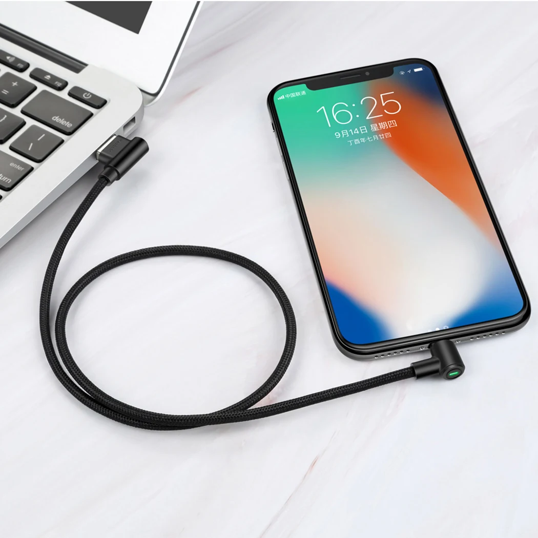Mcdodo для Apple X, 8, 7, 6, 5, 6s Plus, 90 градусов, USB кабель для зарядки, светодиодный кабель для быстрой зарядки, кабель для передачи данных для iPhone, Lightning