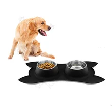 Fashion Pet Dog Feeders Stainless Steel Double Mouth Dog Silica Gel Bone Type Pet Bowl for Small and Medium Dog Pet Supplies Fashion Pet Dog Feeders Stainless Steel Double Mouth Dog Silica Gel Bone Type Pet Bowl for Small and Medium Dog Pet Supplies