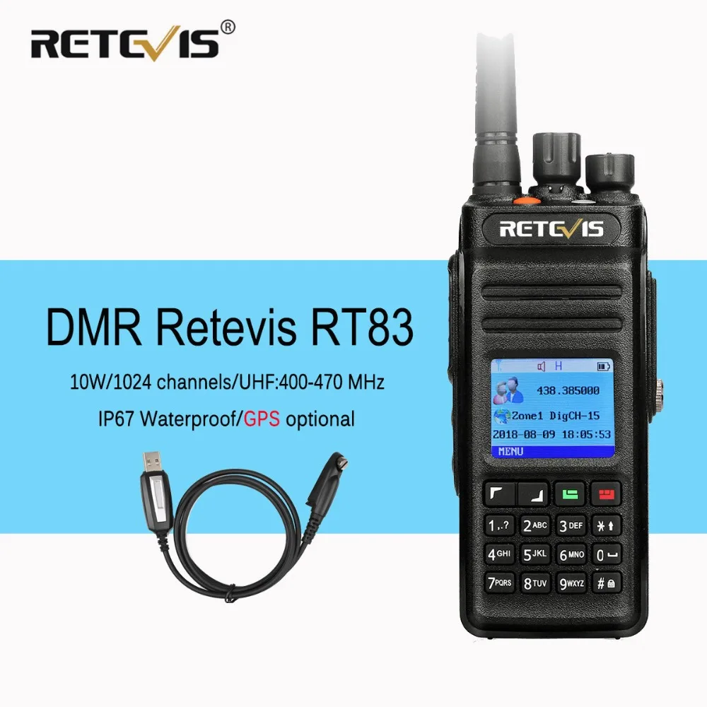 

Retevis RT83 10W DMR Radio Digital Two Way Radio Walkie Talkie (GPS) UHF VOX IP67 Waterproof Ham Radio Amador Comunicador+Cable