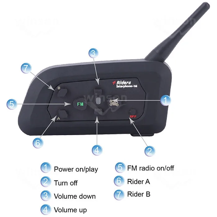 4 шт V4 Fodsports 1200M 4 Rider interphone полный дуплексный bluetooth гарнитура для мотоциклетного шлема с функцией fm-радио