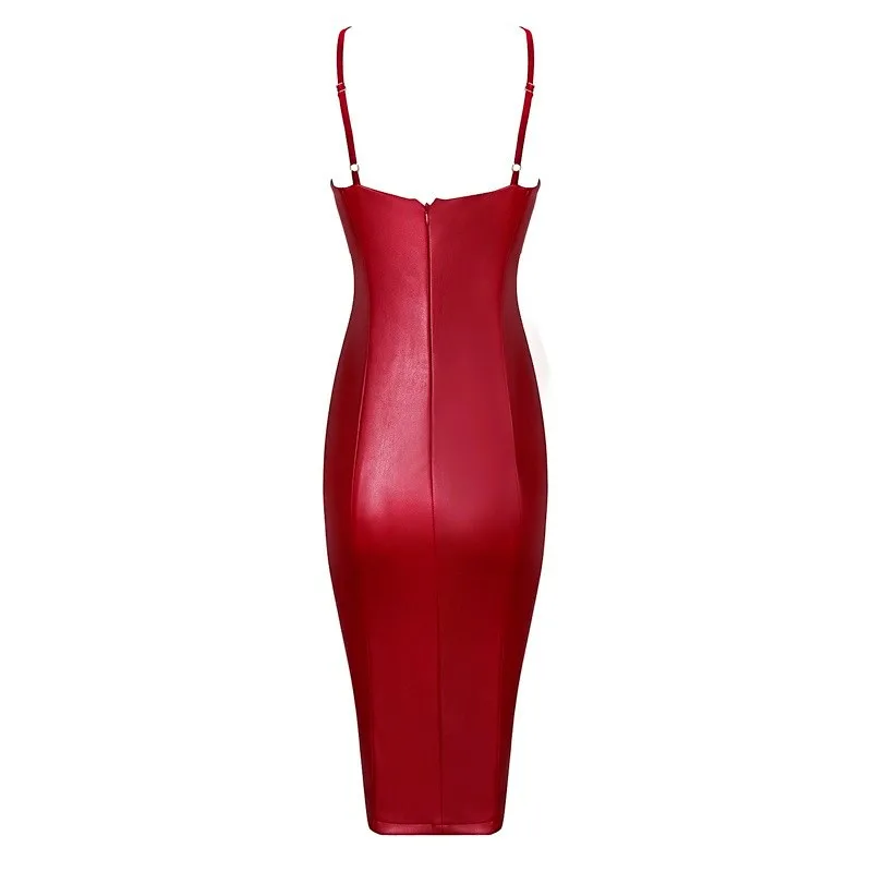 Винно-красный крест спагетти ремень Новая мода кожа сексуальная женщина Bodycon миди повязки платья