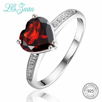 

L&zuan 2.55ct Natural Red Wine Color Garnet Ring for Woman in Pure 925 Sterling Silver White CZ Ring Heart Stone Fine Jewelry