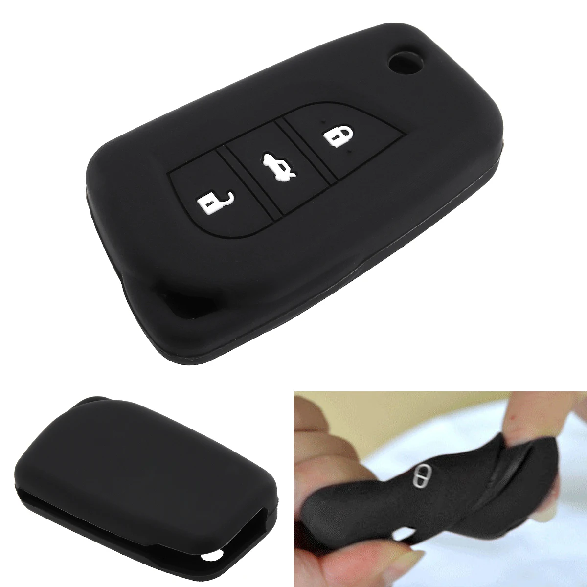

3 Buttons Silicone Car Remote Key Case Protector Holder for Toyota Auris Corolla Avensis Verso Yaris Aygo Scion TC IM 2015 2016